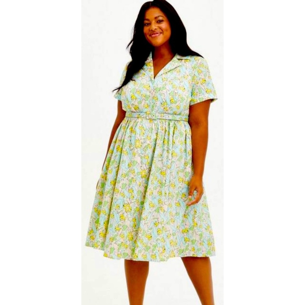 Torrid Disney Tinkerbell Peter Pan Retro Swing Dress Cotton Midi Belted 16 NEW - Picture 15 of 16
